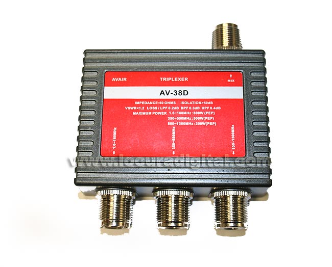 AVAIR AV38D Triplexor 1 enters., 3 depart. 1.6 to 160 MHz Mhz./350-550 Mhz./850-1300