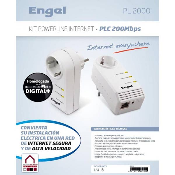 El Kit PL2000 de Engel está recomendado por expertos en informática y incluye 2 unidades (emisor y receptor). La instalación es muy rápida, cómoda y fácil y se realiza en tres sencillos pasos, sin necesidad de ninguna herramienta.
