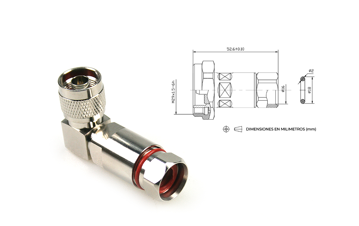 CON4263 Conector N Macho acodado para cable 1/2 pulgada Superflexible 