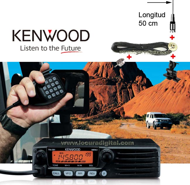 KENWOOD TM 281E KIT-A   KILO 50 VHF MÓVEL ANTENA   SUPORTE UNIVERSAL SP100M   CABO BASE 4 MTS BA-55M   PL259 CONECTOR DE ANTENA PARA A ESTAÇÃO.