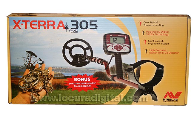 . 305 A X-Terra é um detector projetado para aqueles que são novos para este hobby, um detector sólido sem as características que podem confundir. Um detector ideal para aqueles que querem um dispositivo profissional, tendo seus primeiros passos no campo de detecção de equipamentos de precisão, que tem tecnologia de frequência VFLEX