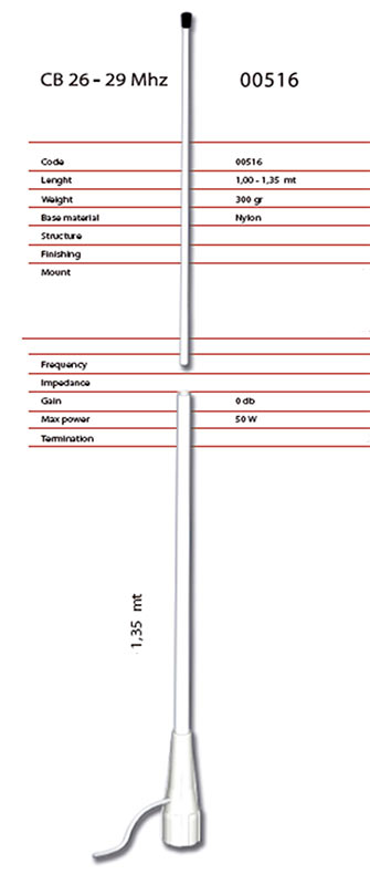 SPARK CBTM BANTEN Antena Marina Nautica CB 26 29 Mhz. Longitud 1,35 mt. 