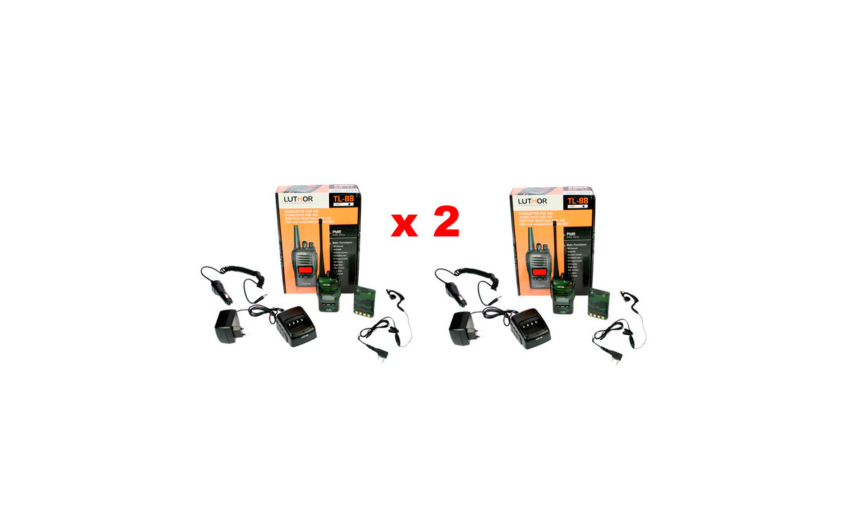 LUTHOR TL88 TACTICAL  KIT2 PACK OF TWO PROFESSIONAL PMR 446 HANDHELDS CAMOUFLAGE GREEN COLOURS FOR FREE USE WITHOUT LICENSE. Two Rubber Earphones FOR FREE. NEW MODEL!!!