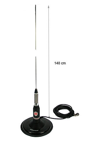 MIRMIDON BRAVO-150. Antena CB 27 Mhz. 5/8 LONGITUD 1,48 mts BASE DE IMAN BM-175 CONECTOR PL