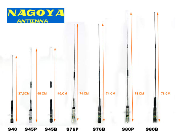 NAGOYA S45P.  Dual-band antenna 140-150 / 430-460 MHz VHF / UHF.  2,15 / 3,5 dB. Max. power 100 w. 