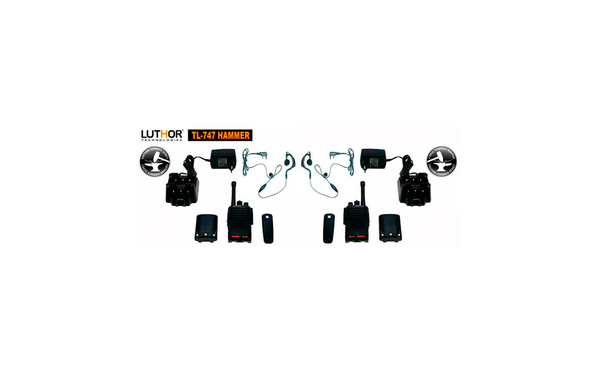 LUTHOR TL 747 KIT 2 HAMMER Walkie 16 CANALES PMR 446 MHZ X 2 UNIDADES DE WALKIES