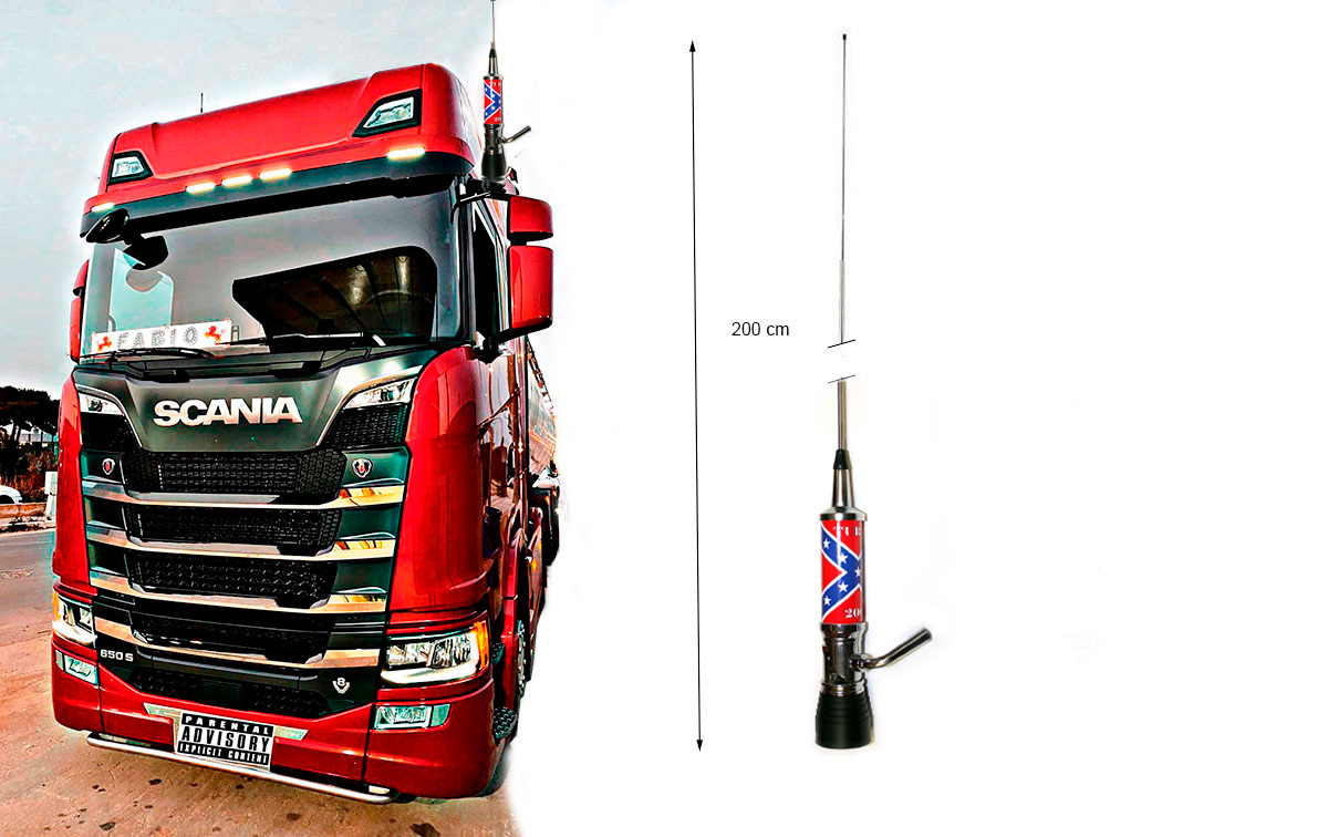 LEMM TURBO-2001PL Bandera Rebelde Antena abatible CB27 Longitud 200cm 