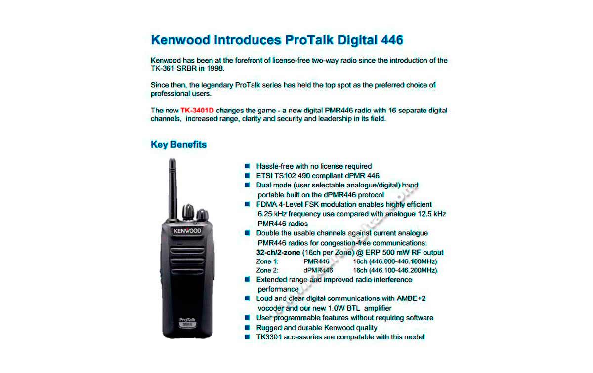 Digital y Analogico PMR446 incl. KNB45 precisa y KSC35SE 