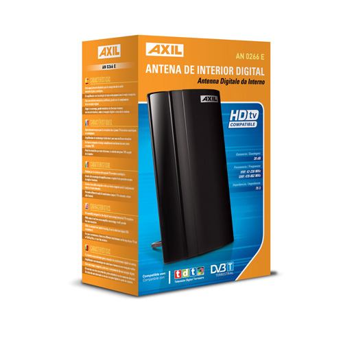 AN-0266E Amplified Indoor Antenna DVB-T / HD. Cor preta