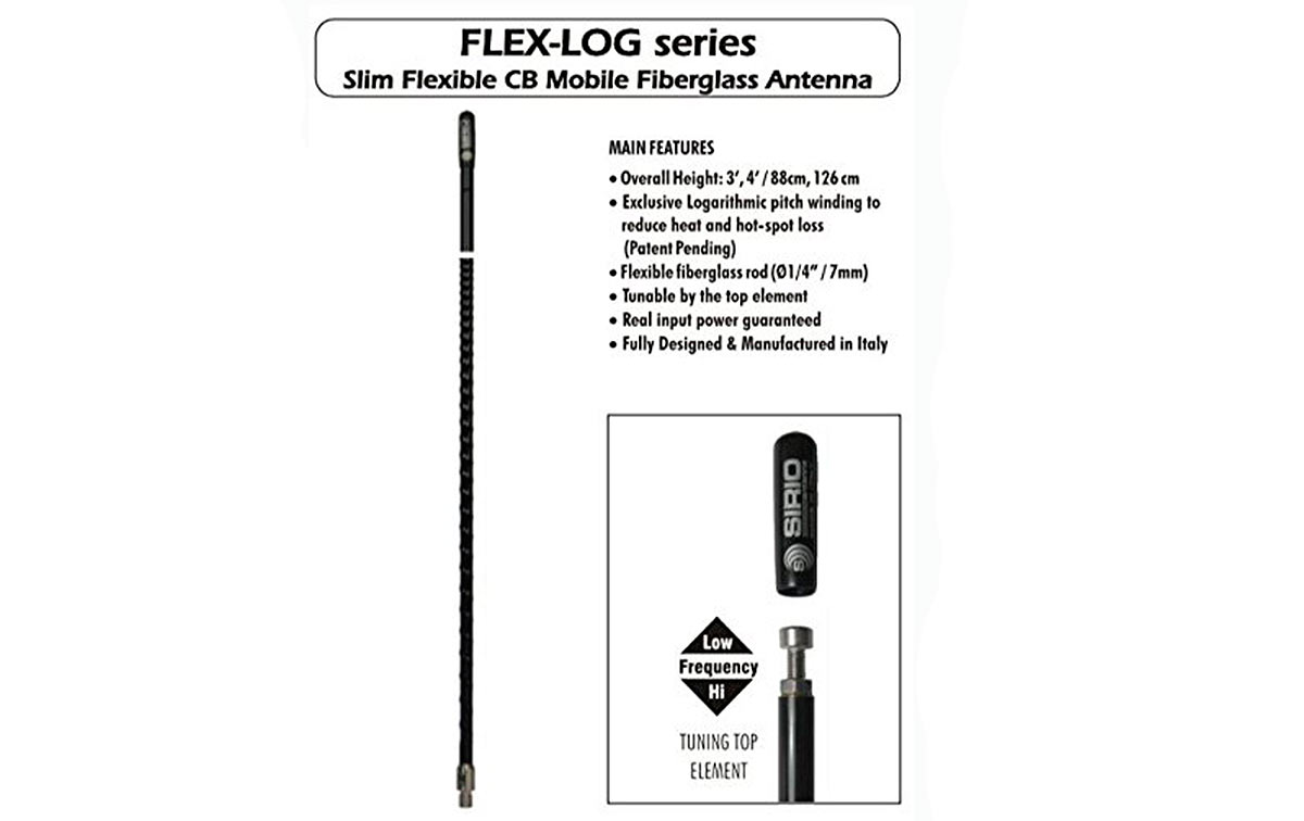 sirio flex-log-3 antena de fibra cb 3/8 100 w - diseño formato usa