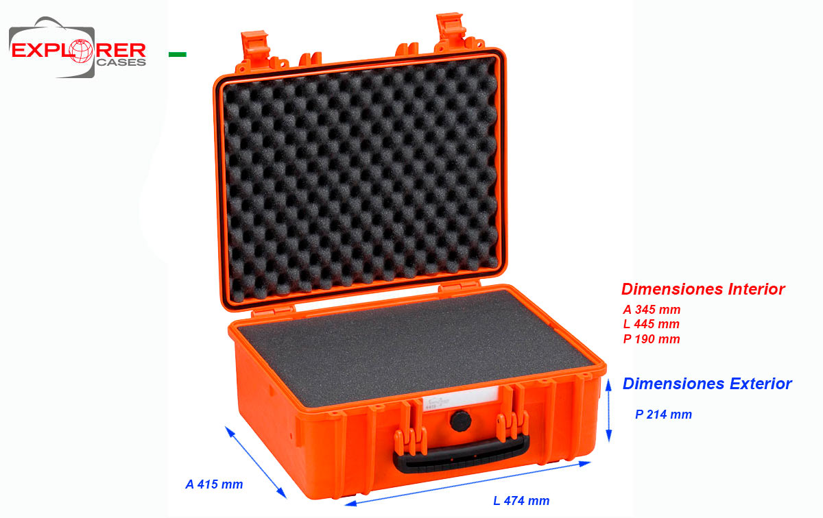 Maleta Explorer naranja con espuma Int L 445 x A 345 x P190 mm