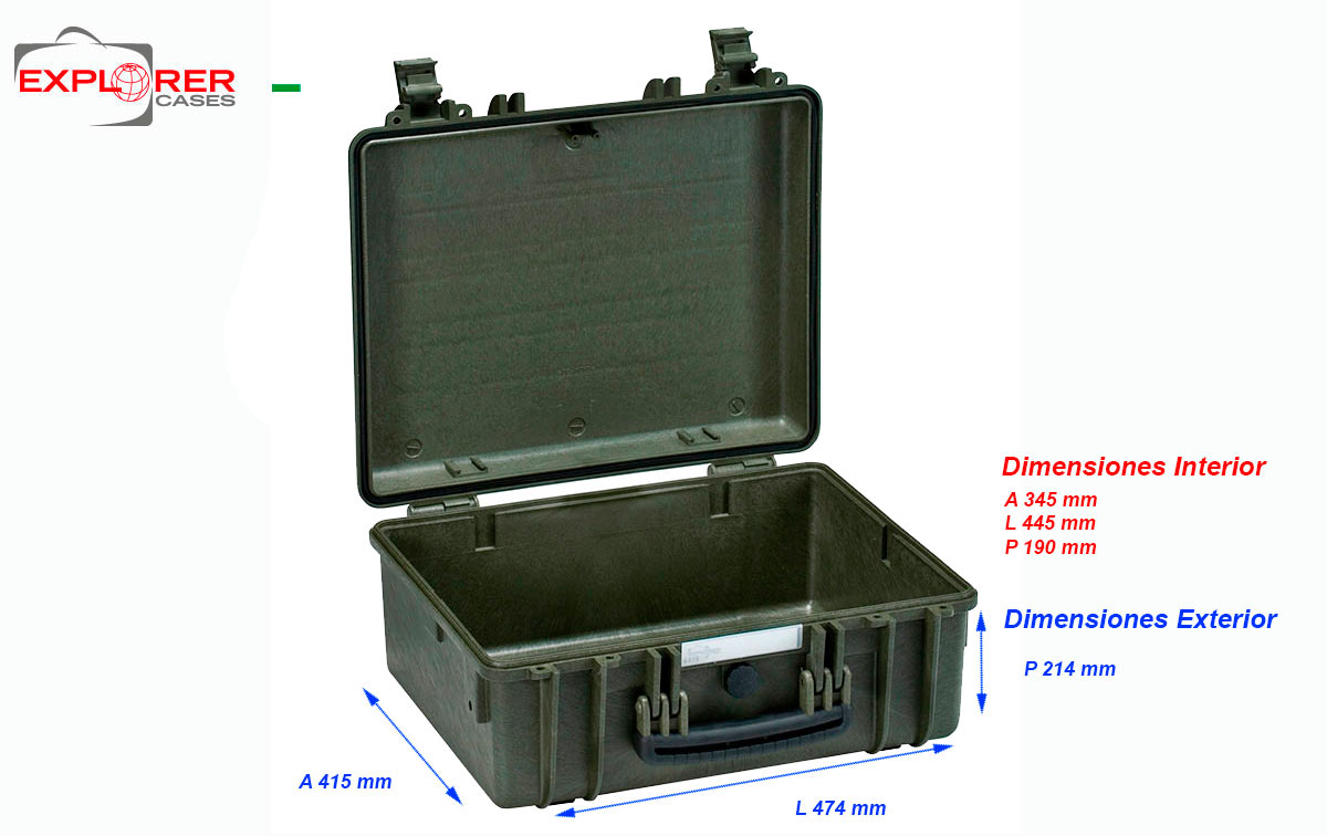 4419g maleta explorer verde con espuma int- l 445 x a 345 x p 190 mm