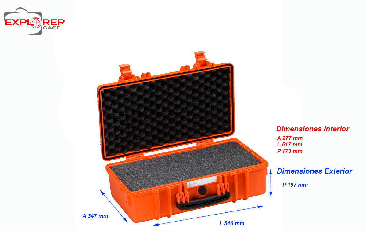 5117-o maleta explorer color naranja con espuma interior l 517 x a 277 x p 173 mm