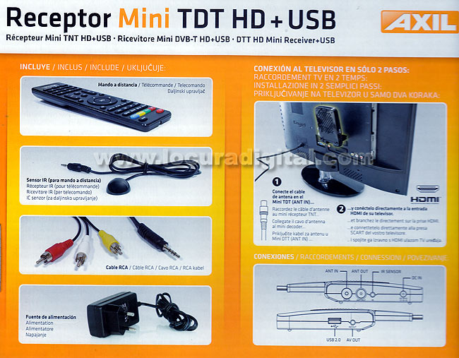 Mini-r?pteur AXIL RT0302HD HAUTE D?INITION TNT HD. HDMI et USB