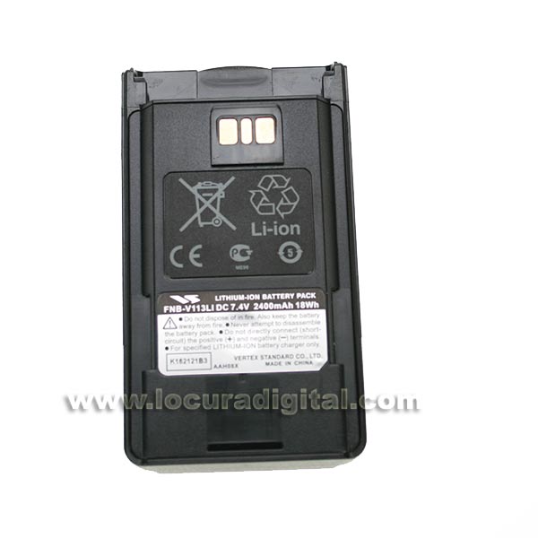 FNB-V-113 BATERIA LI VERTEX VX-454 Voltagem 7,4 V, 2400 mAh de capacidade.