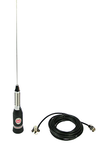 myrmindon bravo-150. antenne cb 27 mhz, 148 cm., avec base filetée ressort pl câble 5,5 mètres avec pl inclus, longueur antenne 148cm