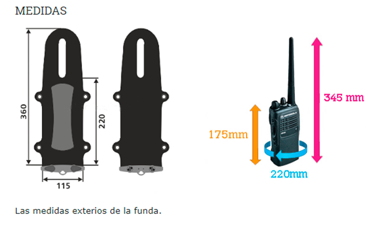 AQ229 AQUAPAC Funda impermeable para walkie talkie tipo arnes de 3 puntos. Funda PRO 100% estanca y sumergible para Walkies | Radios VHF estándares.