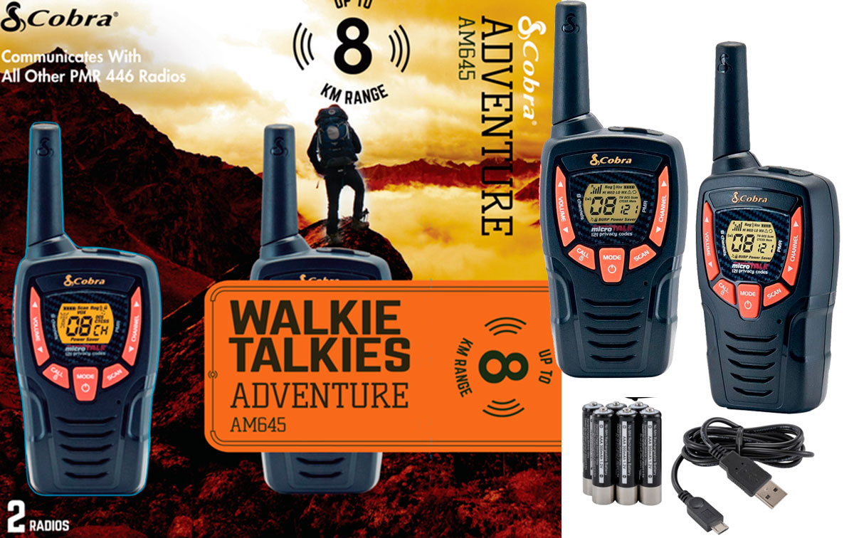 COBRA AM-645 Pareja de walkies PMR uso libre color negro alcance 8 km., Alcance de hasta 8 kilómetros: diseño compacto y liviano