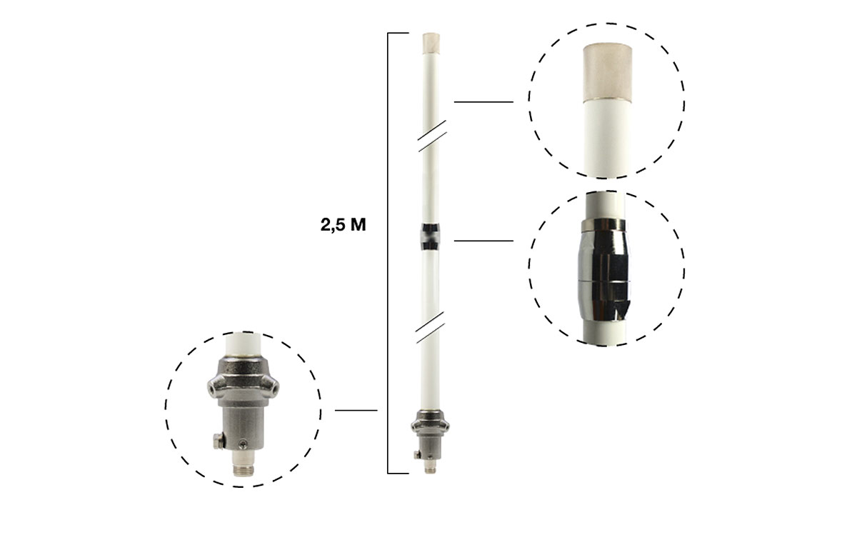 la antena vertical hamking hkx-2000n2 para 144 mhz (ganancia de 6 dbi) y 430 mhz (ganancia de 8 dbi) antena de fibra de vidrio esta formada por dos tramos