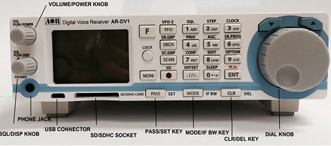 aor- ar-dv1 receptor de banda ancha cubre 100 khz - 1300 mhz.) en los modos analógicos tradicionales (ssb, cw, am, fm, s-fm, w-fm), así como diversos modos digitales. de hecho, no sabemos de ninguna otra radio de esta categoría que puede decodificar el modo de icom d-star, nuevo modo c4fm de yaesu, el modo digital de alinco, nxdn (nota: solamente 6,25 khz), p25 fase 1, etc. características interesantes incluyen: 2000 memorias (en 40 bancos de 50), la exploración de memoria, am , reducción de ruido, notch, visualización de datos digital, reloj, calendario, alarma, temporizador. el conector sd / sdhc soporta funciones de registro. también hay un puerto micro usb. esta radio apoyará campo firmware de actualización. se logra un alto rendimiento ya que el receptor emplea conversión directa por debajo de 18 mhz y superheterodino de conversión de triple por encima de 18 mhz.