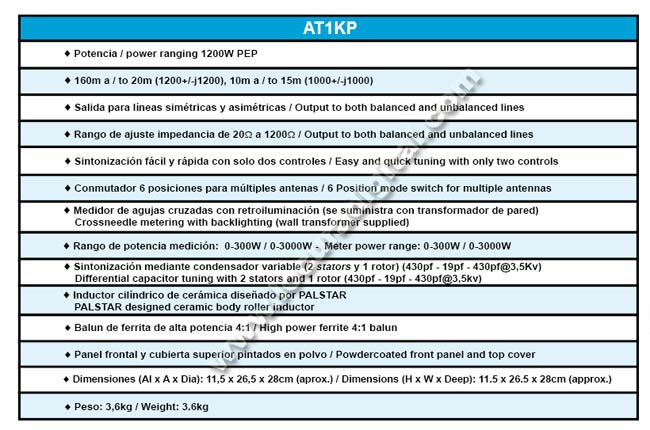 Palstar AT-1KP Acoplador de Antena  con medidor. Potencia maxima  1200 Watios 