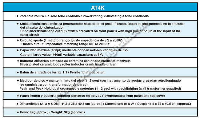 Palstar AT-4 K Acoplador de Antena  con medidor. Potencia maxima  2500 Watios