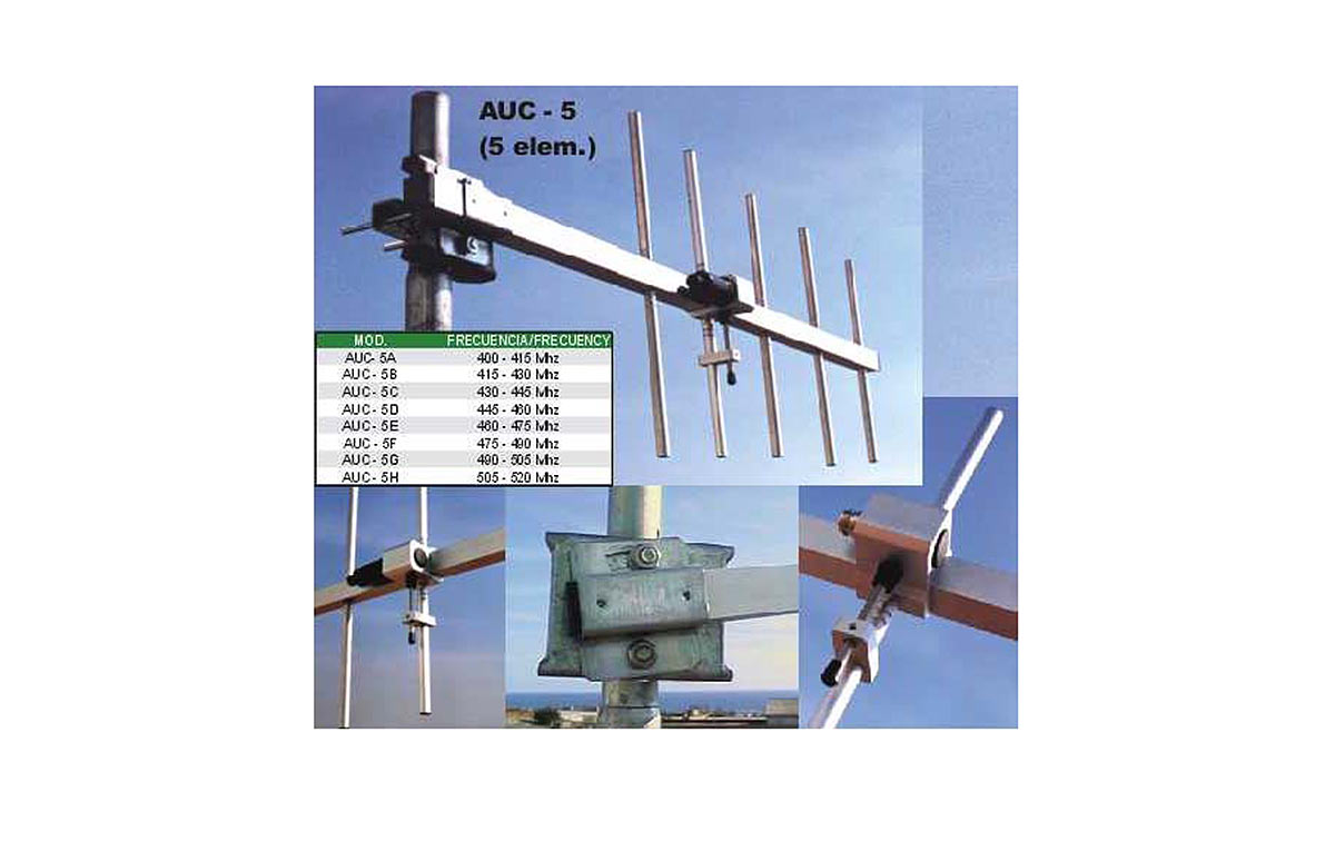 auc5 antena directiva profesional 5 elementos uhf 430 445 mhz