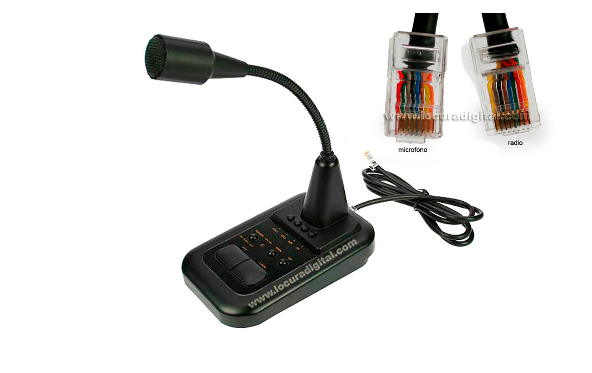 AV508 Microfono de sobremesa para equipos Icom y Kenwood conexion de microfo RJ-45 a conector emisora RJ-45 