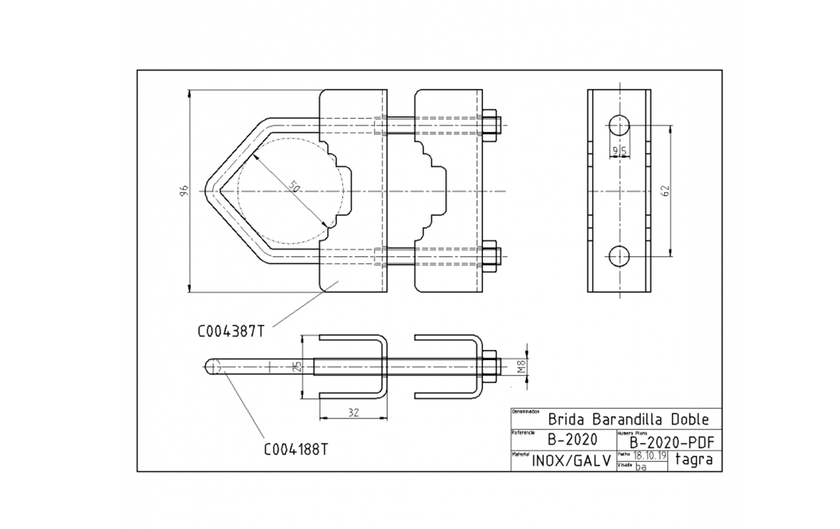 tagra b-2020 garras x 1 acero galvanizado varillas roscada m8