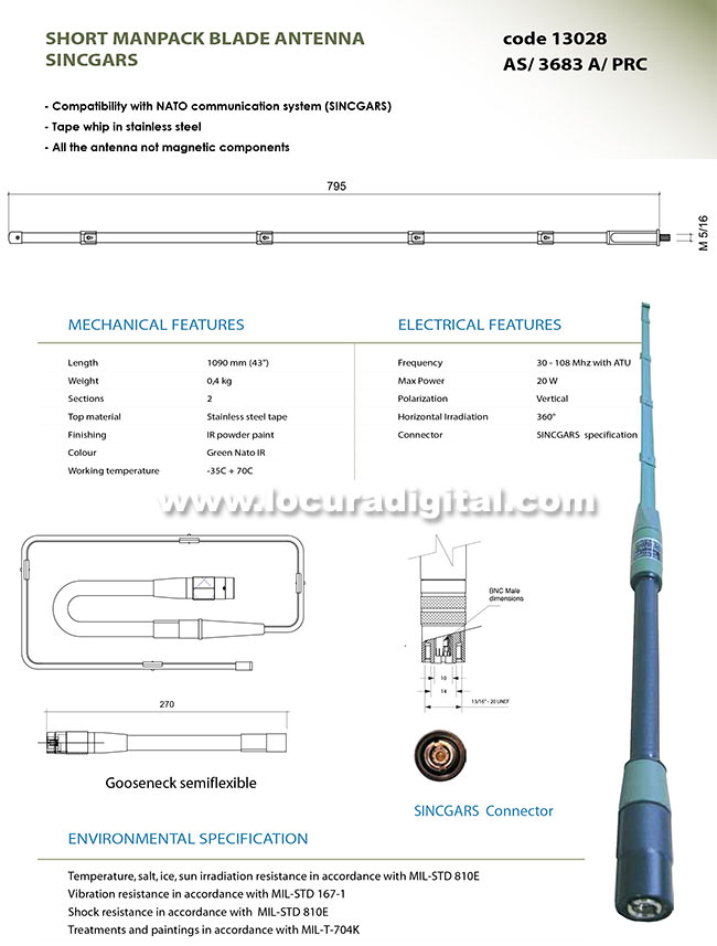 banten-13028 antena sincgars tipo espada de acero inoxidable manpack militar banda ancha 30-108 mhz. longitud 1,09 mts.