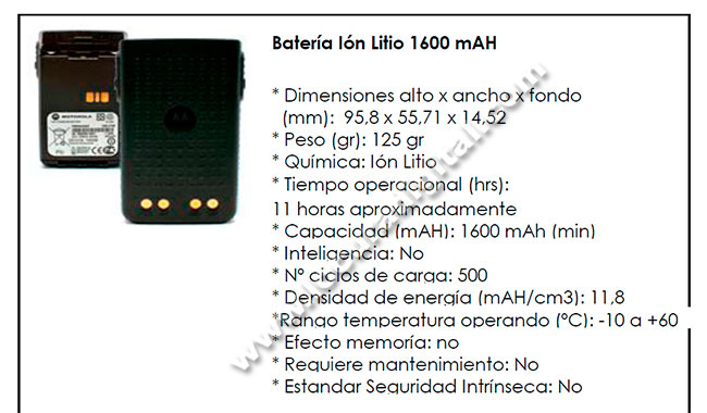 PMNN4440AR Motorola Bateria de Litio capacidad 1600 mAh.