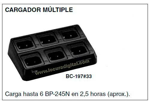 BC-210 Cargador para 6 unidades para walkie IC-M73 y bateria BP-245