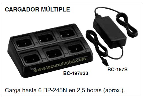 BC-197-33 KIT-01 Cargador para 6 unidades para walkie IC-M73 y bateria BP-245