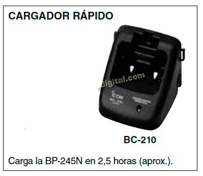 BC 210 Cargador para walkie IC M73 y bateria BP 245.