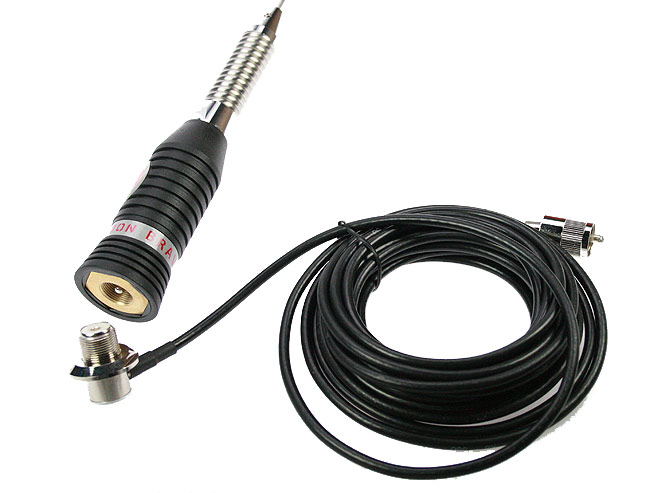 myrmindon bravo-150. antenne cb 27 mhz, 148 cm., avec base filetée ressort pl câble 5,5 mètres avec pl inclus, longueur antenne 148cm