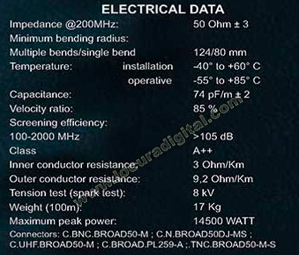 broadpro50 m&p broad pro50 cable coaxial alta calidad tipo profesional ( diametro10,3 mm: dimensión similares rg 213 u). 