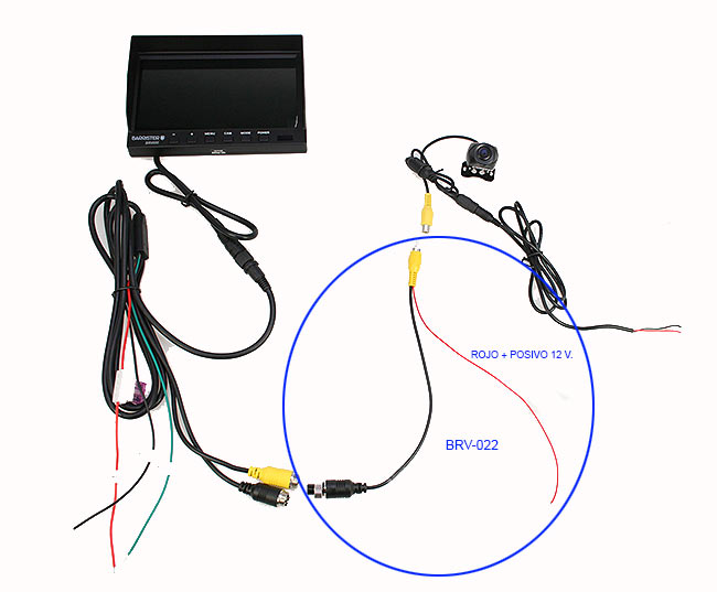 BRV022 BARRISTER Cable adaptación Conector 4 pins hembra a RCA Macho con alimentación para camaras grandes.