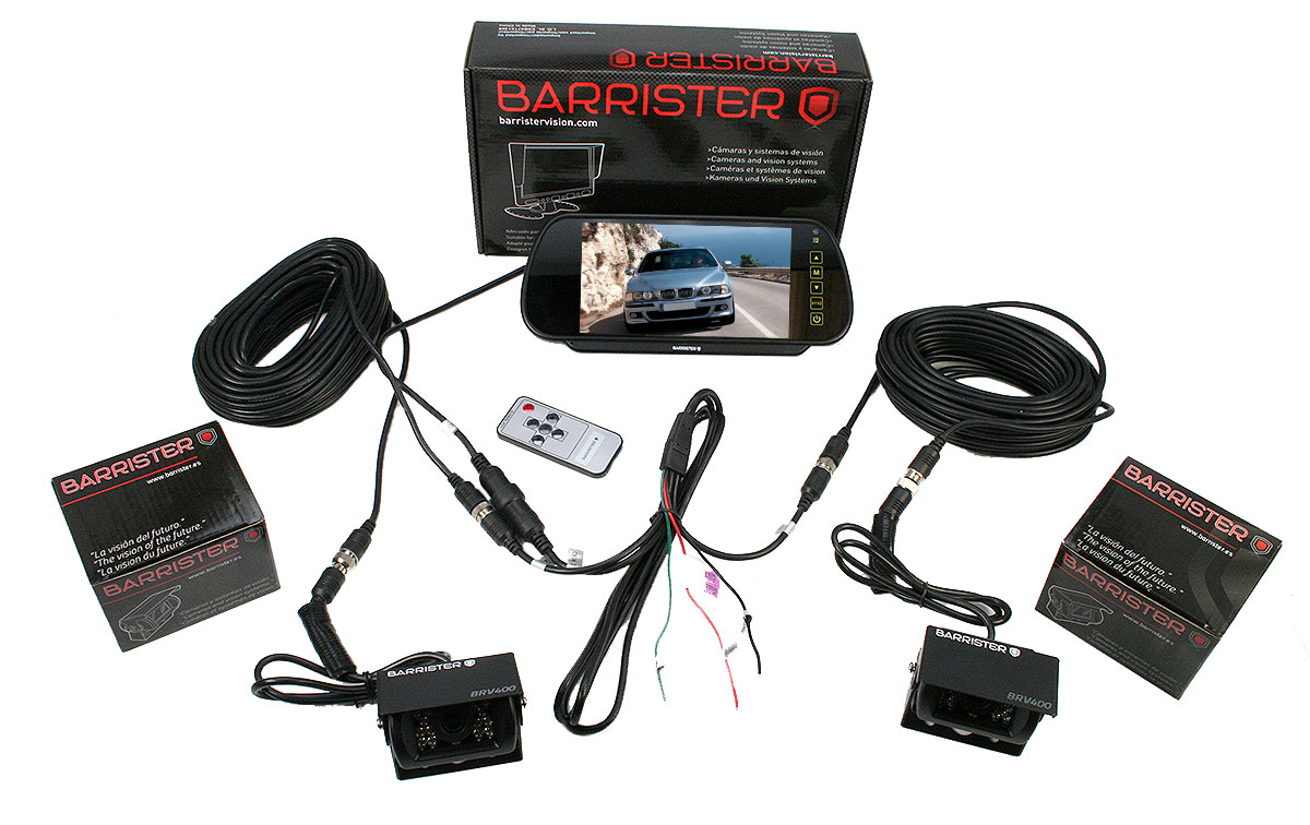 BARRISTER BRV-15-KIT2 Sistema retrovision Monitor BRV-515 Retrovisor 7 pulgadas 2 cámara BRV-400 x 2 cables10 metros cable alargador CA-10. 