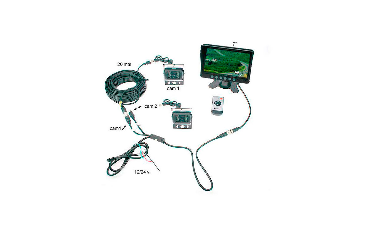 BRV7 KIT-2T BARRISTER Camara para maniobras marcha atras 2 CAMARA CON SONIDO Monitor 7 pulgadas - CARCASA NEGRA