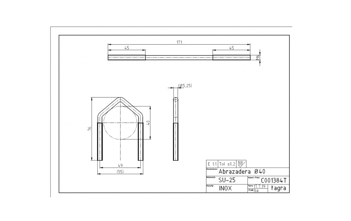 TAGRA C001384T Abrazadera x 1 acero Inoxidable 76 x 55 varillas M6 mm