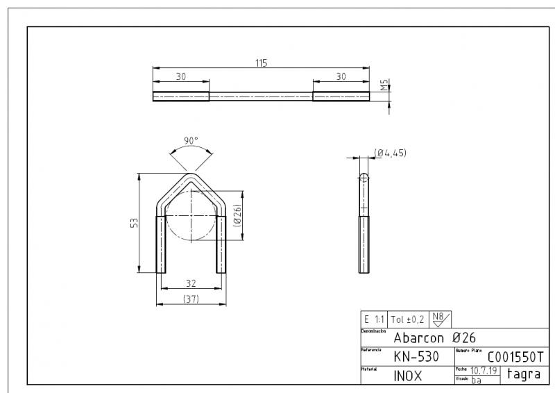 TAGRA C0011550T Abrazadera x 1 acero Inoxidable 53 x 37 varillas M5 mm