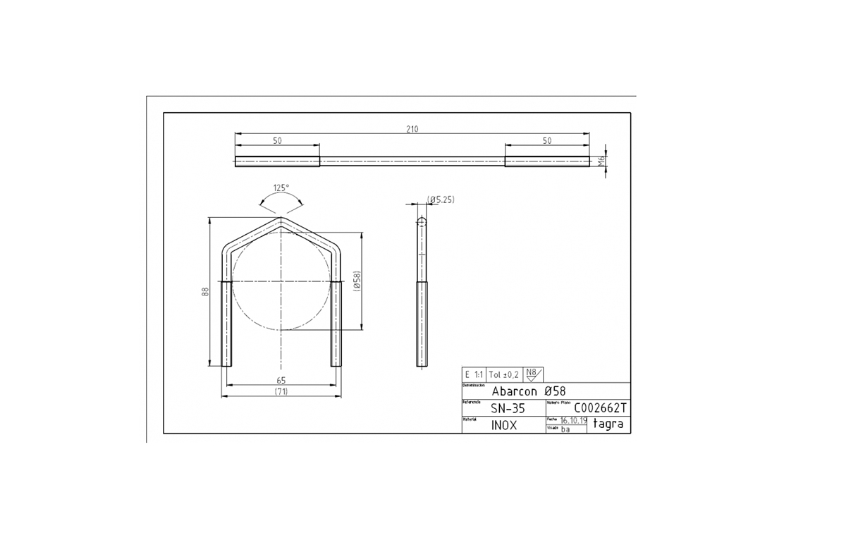 tagra c002662t abrazadera x 1 acero inoxidable 88 x 65 varillas m6 mm