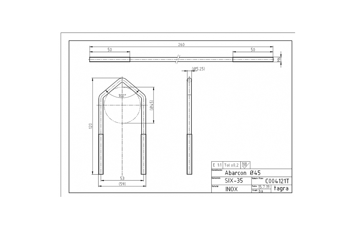 tagra c004121t abrazadera x 1 acero inoxidable 120 x 59 varillas m6 mm