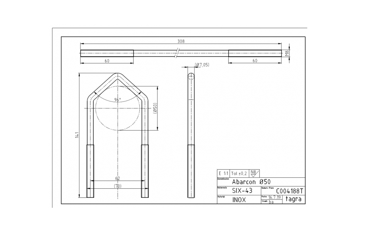 TAGRA C004188T Abrazadera x 1 acero Inoxidable 140 x 70 varillas M8 mm, medidas largo 140 x 70 diametro interior 50 mm .Apta tanto para instalaciones marinas o terrestres. Algunos de los tipos de abrazadera más comun son abrazaderas para mástiles y las bases para la fijación estable del mástil en tu instalación de televisión, torretas, antena de radiocomunicacion etc.