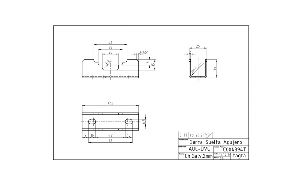 tagra c004394t abrazadera x 1 acero igalvaniza 80 x 26 m6 mm