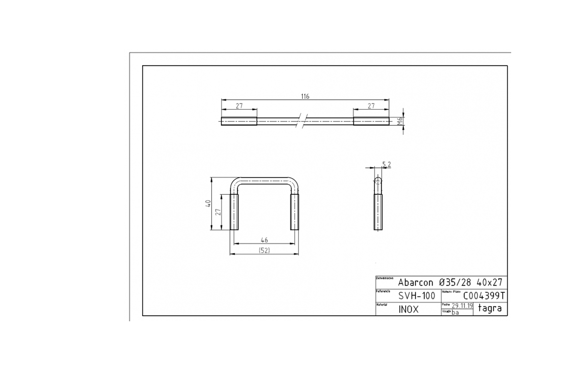 tagra c004399t abrazadera x 1 acero inoxidable 40 x 52 varillas m6 mm