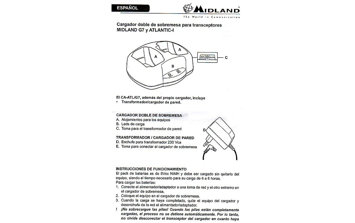 CA ATL /G7 Cargador doble MIDLAND G7 Y ATLANTIC