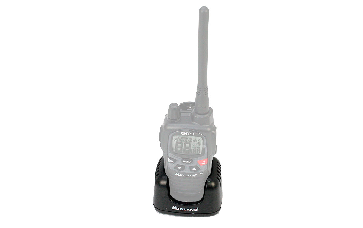 ca-g9pro cazuela para cargar walkies midland g9-pro, entrada 12 voltios 500 ma