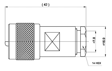 CON02076142 MARCU Conector PL MACHO Aéreo soldar.Para cable RF-287 UF, para cables diametros 7,3 mm vivo 1,9 mm 