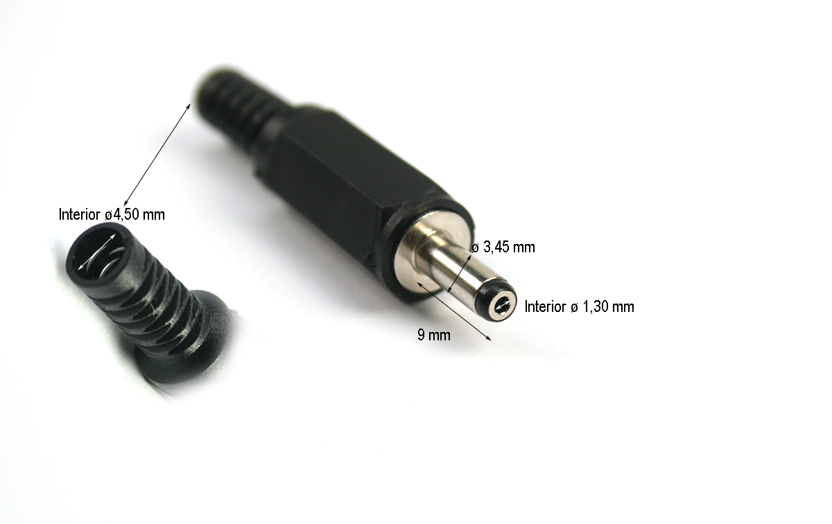 con1027 conector jack longitud 9 mm diametro 3,45 mm interior 1,3 mm